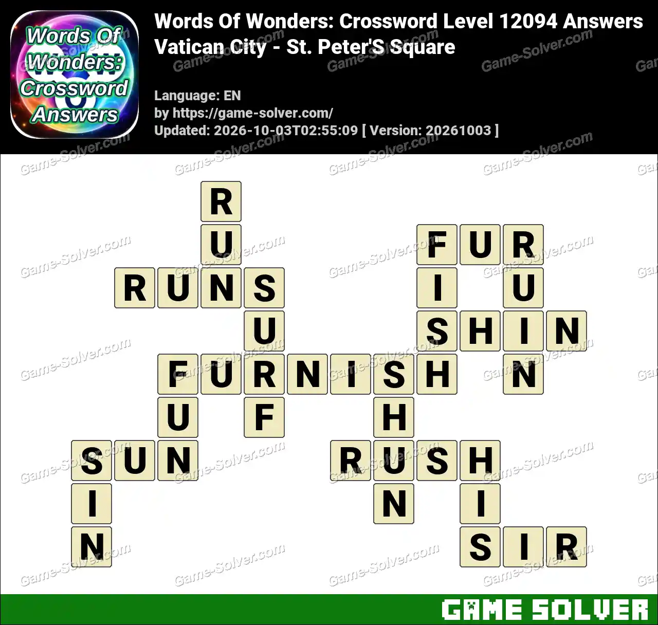Words Of Wonders: Crossword Level 12094 Answers – Vatican City – St. Peter’S Square